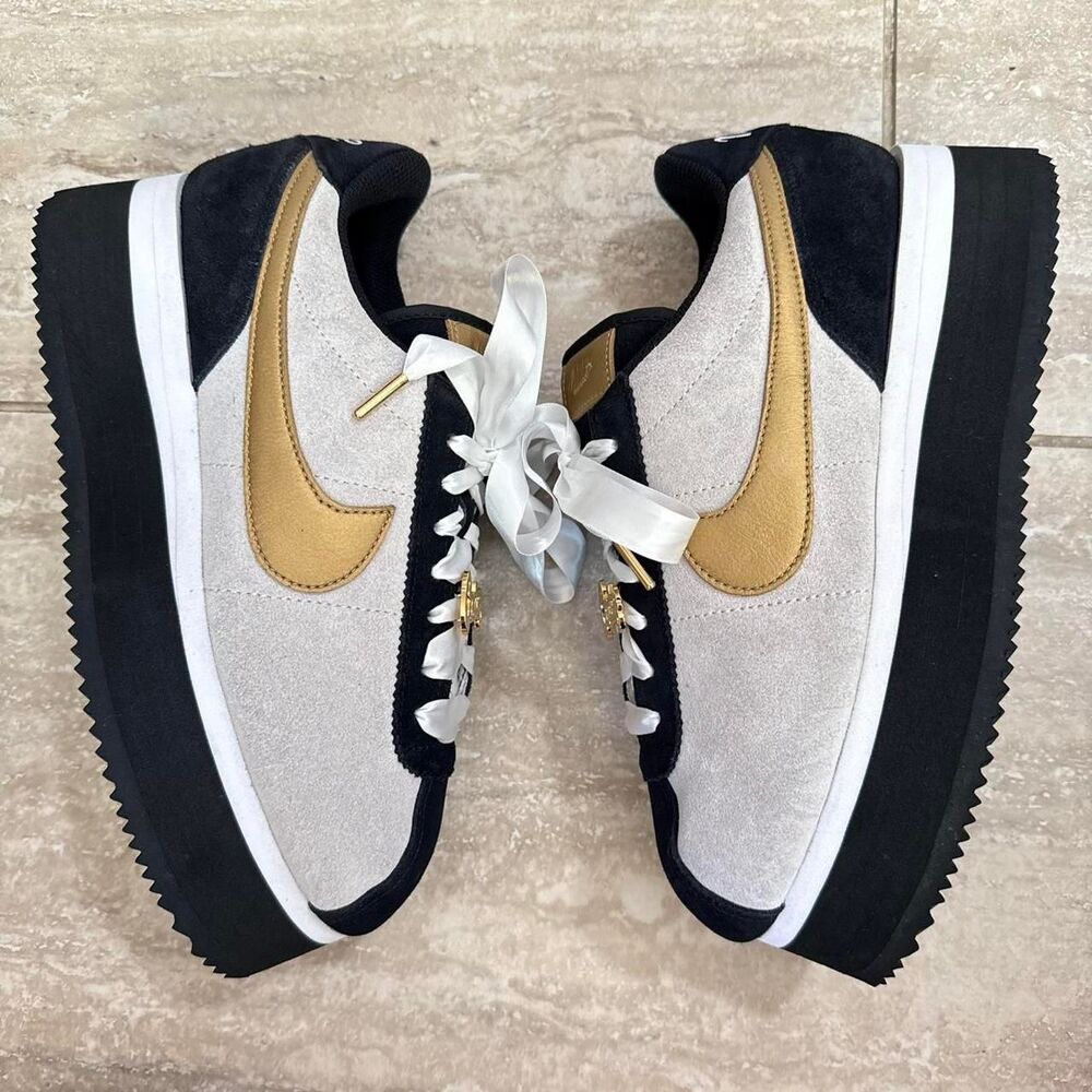 RARE Nike Cortez white gold black platform trainers sneaker Womens Size US 9 - Picture 2 of 8